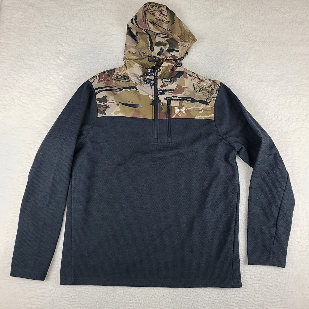Under Armour Hoodie Mens Large Black Camo Loose Quarter‎ Zip Sweater Activewear